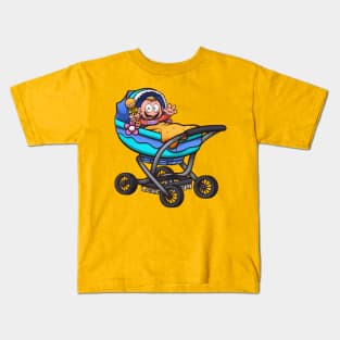 Cartoon Baby In Carriage Kids T-Shirt